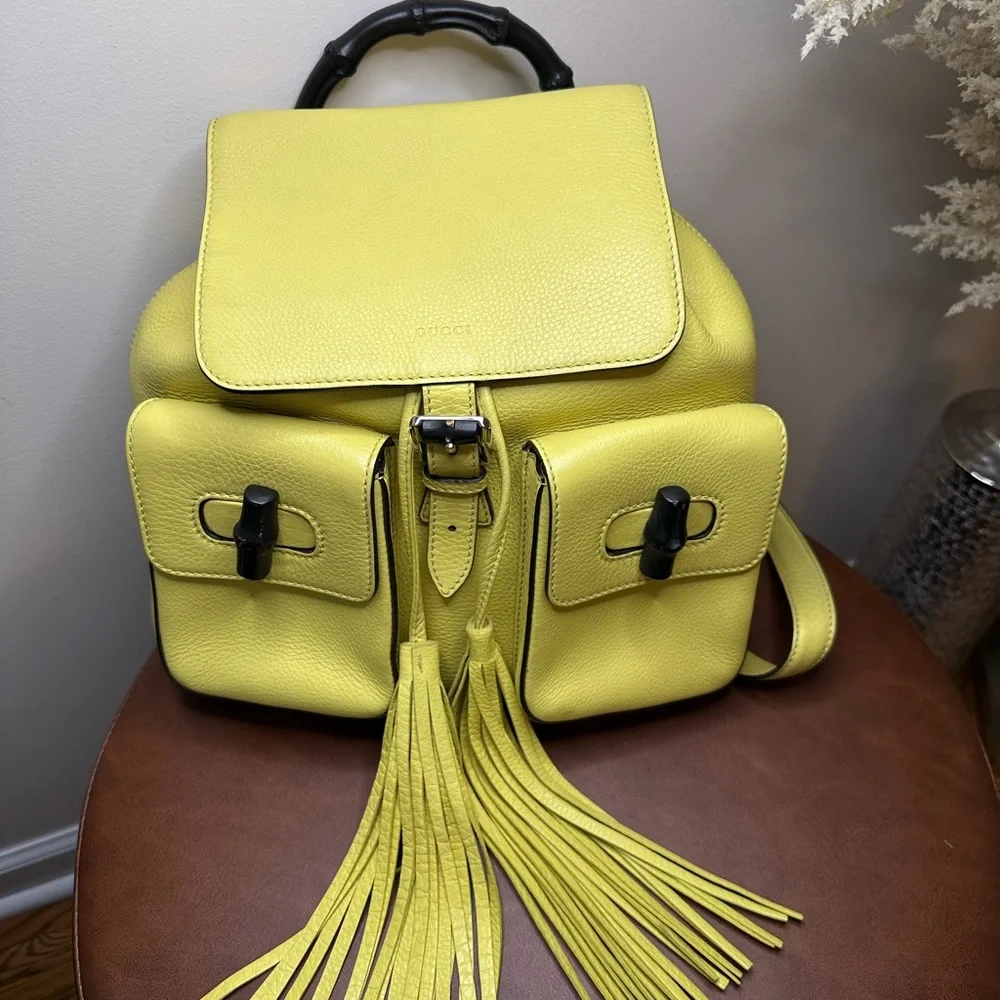 Gucci Leather Bamboo Tassel Backpack - Picture 2 of 16
